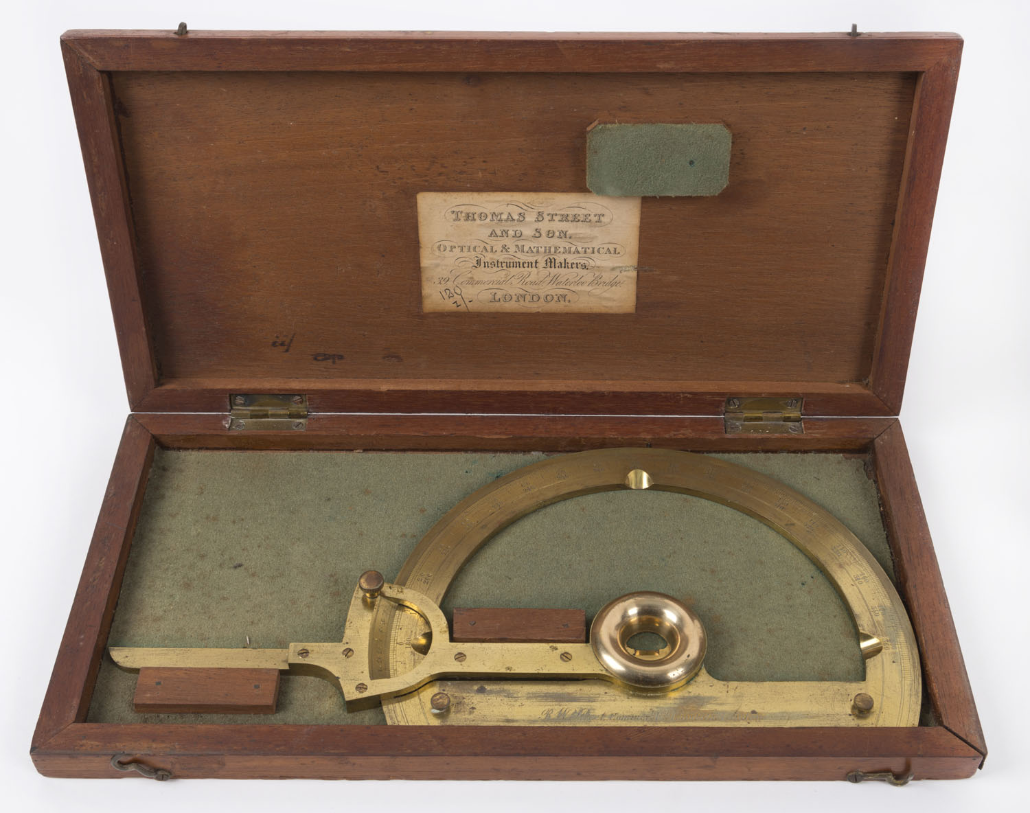 Antique English Vernier Protractor In Mahogany Case Together With A 