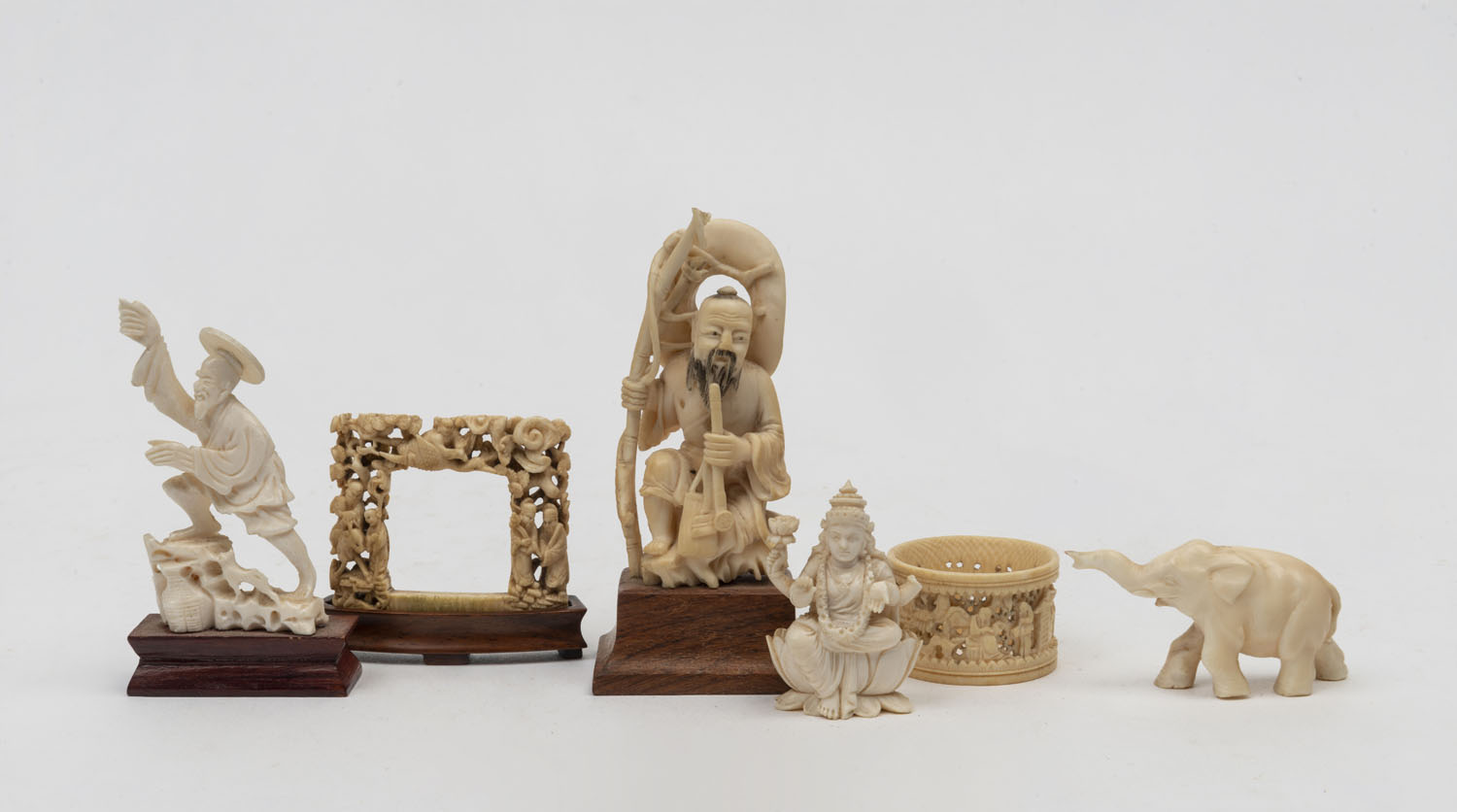 Six Assorted Carved Ivory Items Chinese And Indian 19th And 20th