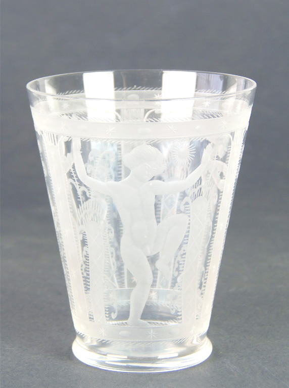 A very fine cut and etched glass beaker by Orrefors, Swedish, circa