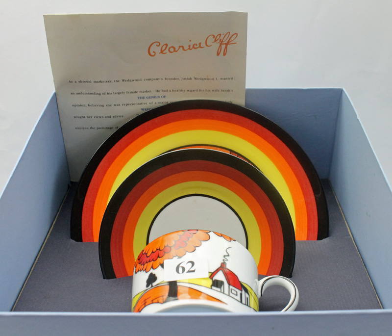 A Wedgwood 'Genius Collection' Clarice Cliff Cup Saucer And Plate