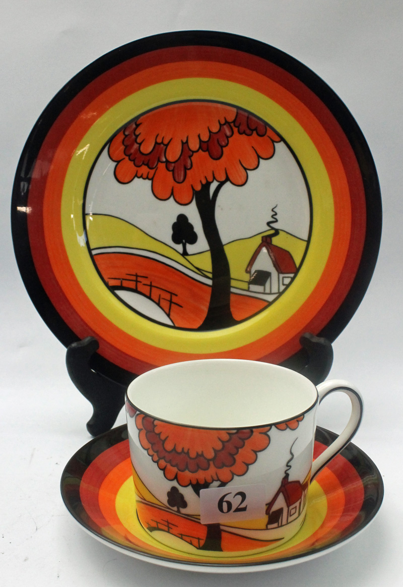 A Wedgwood 'Genius Collection' Clarice Cliff Cup Saucer And Plate