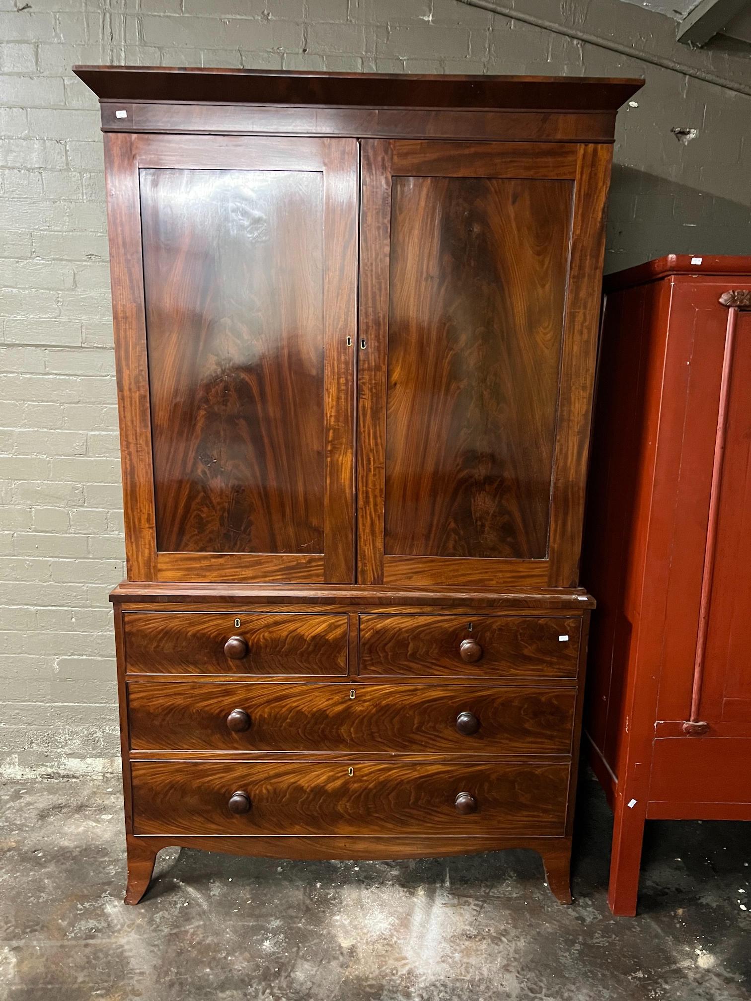 A Victorian Flame Mahogany Veneer Gentlemans Press over Four Drawers ...